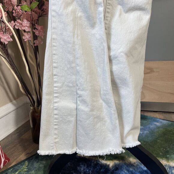 RE Generation Celebrity Pink Sz 7/28 JEANS Frayed Flared Wide Bell Beige - Picture 3 of 8